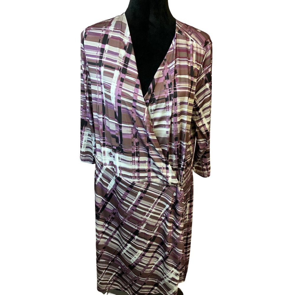 Mynt 1792 purple gray brown abstract Dress‎ Size 18W 3/4 Sleeve